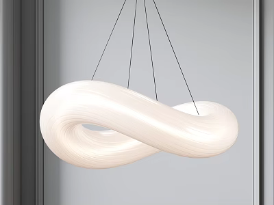 White Infinity Symbol Shape Chandelier Hanging With Black Cords In Modern Interior 3d model