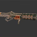 Futuristic Sci Fi Weapon With Green And Orange Design And Multi Barrel Structure