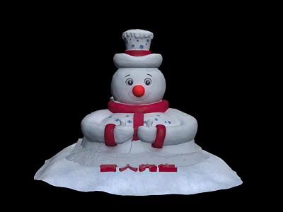 Decorative Snowman Statue With Striped Hat Red Scarf and Lantern on Snowy Base 3d model