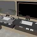 Elegant Modern Bathroom Vanity With Marble Countertop Double Sink LED Mirror And Towel Storage
