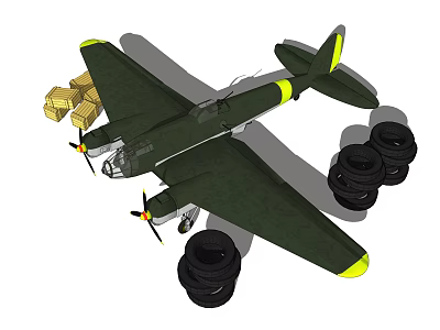 Vintage Green Airplane Model With Yellow Cargo Boxes And Black Tires 3d model
