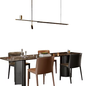 Modern Italian Dining Table and Chair Combination Dining Table and Chair Chandelier Long Dining Table Chandelier 3d model