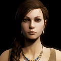 Woman in Brown Dress With Necklace Arm Bracers Waist Belt Small Pouch And Boots