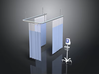 Medical Style Monitor Hospital Curtain Mobile Bracket Medical Equipment Ward Scene Realistic Cartoon 3d model