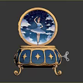Decorative Commercial Music Box Device with Golden Frame Blue Base Star Patterns and Ballerina Figure