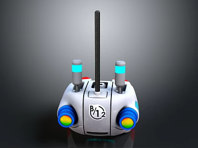 Smart Machine with Black Rod Blue Lit Cylinders Round Base Colorful Rings Central B2 Panel 3d model