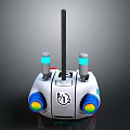 Smart Machine with Black Rod Blue Lit Cylinders Round Base Colorful Rings Central B2 Panel