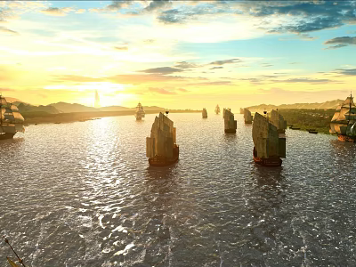 Tranquil Garden Landscape With Lush Green Plants Stone Path And Calm Pond View 3d model