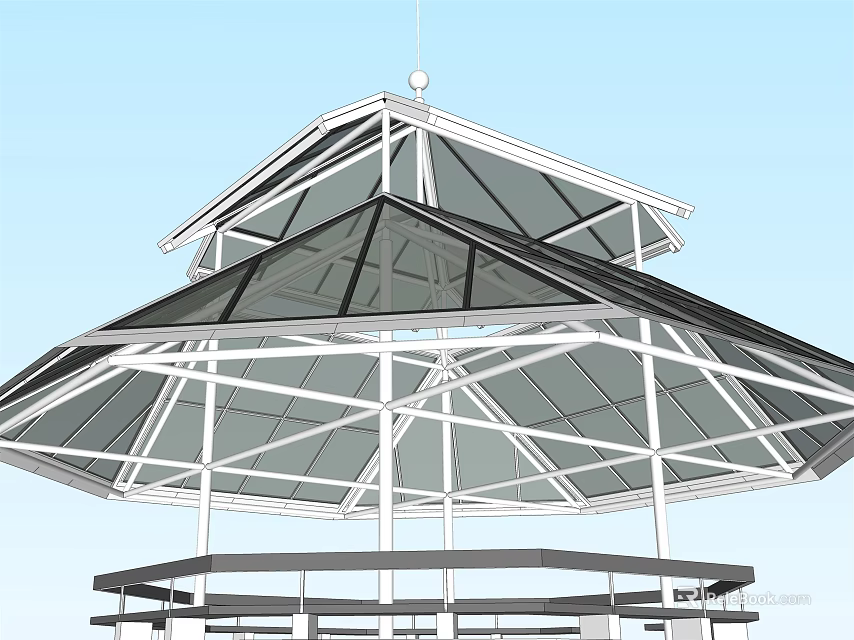 Geometric Glass Roof Structure With Metal Frame Support And Multi Layered Architectural Design 3d model 