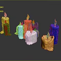 Colorful Decorative Candle Lamp For Interior Decor With Burning Flames Melted Wax And Reflections