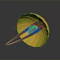 Orange Umbrella Like Structure With Green Black Center And Slender Metallic Bottom Design