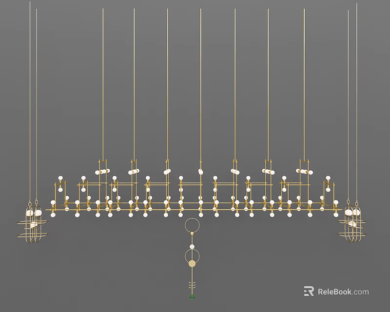 Unique Shaped Pendant Light Featuring Gold Frame And Multiple Hanging Bulbs For Modern Decor 3d model
