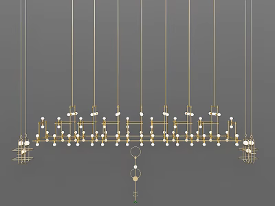 Unique Shaped Pendant Light Featuring Gold Frame And Multiple Hanging Bulbs For Modern Decor 3d model