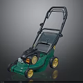 Green Lawn Mower With Black Handle Yellow Wheels And Bottom Engine