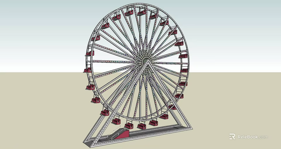Outdoor Ferris Wheel Amusement Equipment With Metal Structure And Red Seats 3d model 