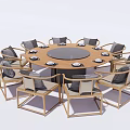 Modern Minimalist Round Wooden Dining Table Set With 8 Chairs 3d model
