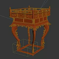 Traditional Chinese Red Carved Wooden Table With Intricate Carvings Decorative Legs And Railings