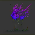 Mystical Tree Face Game Character With Glowing Purple Blue Branches Green Moss And Stone Base