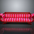 Traditional Red Sofa with Striped Cushions Wooden Armrests and Legs in Classic Design