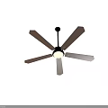 Modern Ceiling Light With Wooden Blades And White Light In Dark Room Interior