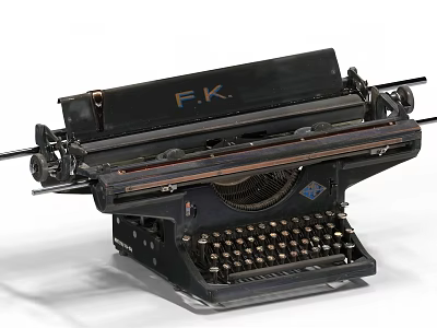 Vintage Industrial Equipment Mechanical Typewriter Featuring Metal Keyboard Roller And Brand Logo 3d model