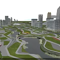 Urban Waterfront Landscape Design With Green Spaces Scenic Pathways And Modern Buildings