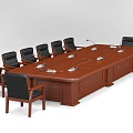 Wooden Conference Table With Black Leather Chairs And Microphones On Top