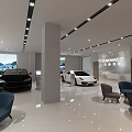 4S Car Showroom Featuring White Sports Car Black Sedan And Bright Modern Interior