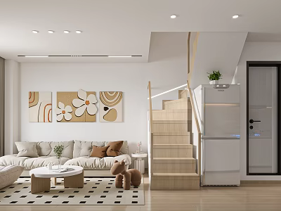 Modern Apartment Interior With Stairs Art And Cozy Living Space 3d model