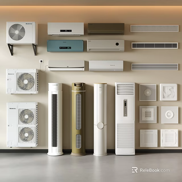 Multiple Styles of Wall Mounted Floor Standing Air Conditioners and Fans Collection 3d model 