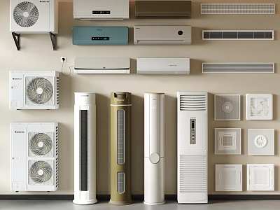 Multiple Styles of Wall Mounted Floor Standing Air Conditioners and Fans Collection 3d model