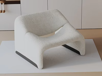 White Plush Accent Chair With Modern Minimalist Design And Black Legs 3d model