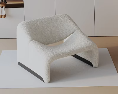 White Plush Accent Chair With Modern Minimalist Design And Black Legs 3d model