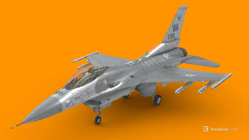 Silver Fighter Jet Model on Orange Background featuring VMFA 141688 Markings Underwing Missiles Transparent Cockpit 3d model 
