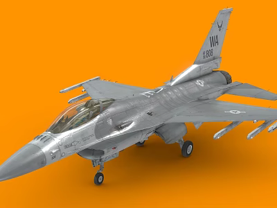 Silver Fighter Jet Model on Orange Background featuring VMFA 141688 Markings Underwing Missiles Transparent Cockpit 3d model