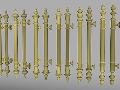 Decorative Golden Door Handles With Various Ornate Designs And Brass Finish 3d model