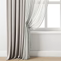 Modern Window Curtains With Layered White Sheer And Gray Panels 3d model