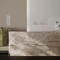 Minimalist Bar Counter With Natural Stone Top And Apple Desktop Monitors