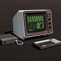 Vintage Computer System With CRT Monitor Green Screen Display And Keyboard