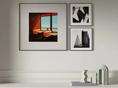 Abstract Paintings On White Wall Featuring Colorful And Geometric Design With Decor Objects 3d model