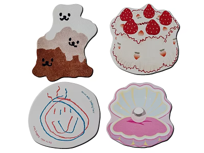 Cute Cartoon Shaped Rugs with Animal Cake Smiley Face Shell Designs for Decor 3d model