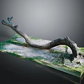 Natural Curved Wood Branch Decorative Ornament On Green Gray Stone Base