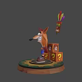 Cartoon Fox Character Standing With Question Mark Boxes And Colorful Mask 3d model