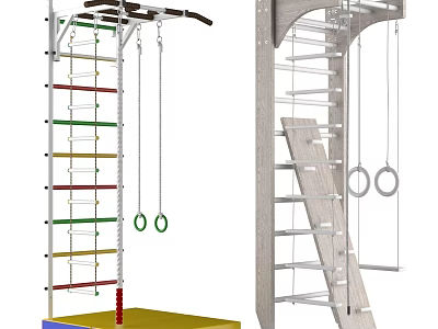 Sports Equipment Climbing Frame With Gym Rings Ladder And Safety Mat 3d model