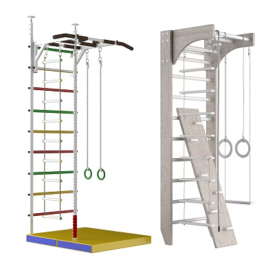 Sports Equipment Climbing Frame With Gym Rings Ladder And Safety Mat 3d model