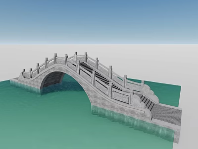 Traditional Stone Arch Bridge With Decorative Railings And Steps Over Calm Water 3d model