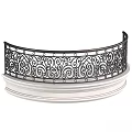 Curved Decorative Iron Railing With Intricate Scroll Patterns And White Base Structure 3d model