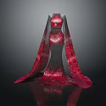Red And Gray Evening Gown With Sequined Design Trailing Train And Glowing Details 3d model