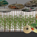 New Chinese Style Exhibition Hall Oil Paper Umbrella Culture Exhibition Hall Bamboo Grille Oil Paper Umbrella Pendant Bamboo Culture 3d model