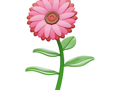 Vibrant Pink Flower Plant With Pink Petals Brown Center Green Stem And Leaves 3d model
